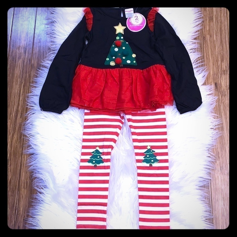 **Host Pick** Christmas Tree Peplum Top with Striped Leggings